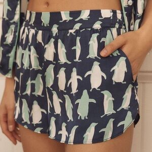 NWT Anthro Silky Penguin Print Pajama Shorts 🐧